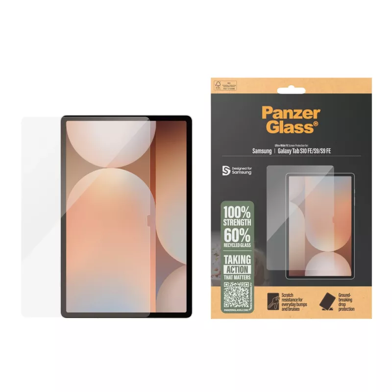 Screen protector PanzerGlass for Samsung Galaxy Tab S9 / S9 FE / S10 FE — tempered glass, PET, silicone, transparent, Ultra‑Wide Fit