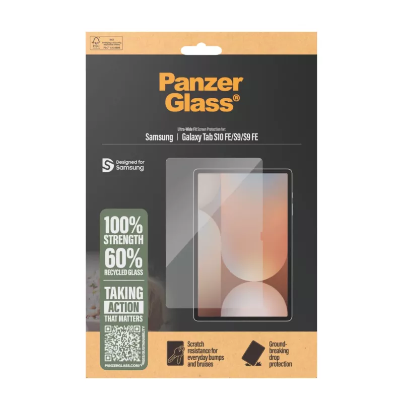 Screen protector PanzerGlass for Samsung Galaxy Tab S9 / S9 FE / S10 FE — tempered glass, PET, silicone, transparent, Ultra‑Wide Fit