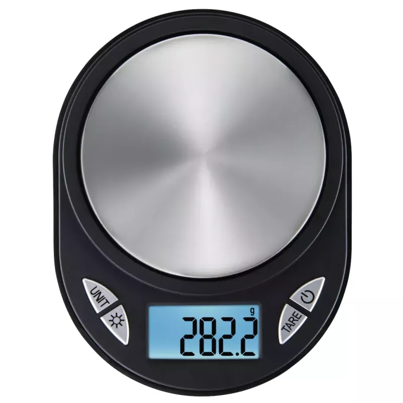 Electronic kitchen scale Xavax Jewel Black Oval — max 0.5 kg, accuracy 0.1 g, CR2032 battery, 130×100×15 mm
