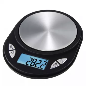 Electronic kitchen scale Xavax Jewel Black Oval — max 0.5 kg, accuracy 0.1 g, CR2032 battery, 130×100×15 mm
