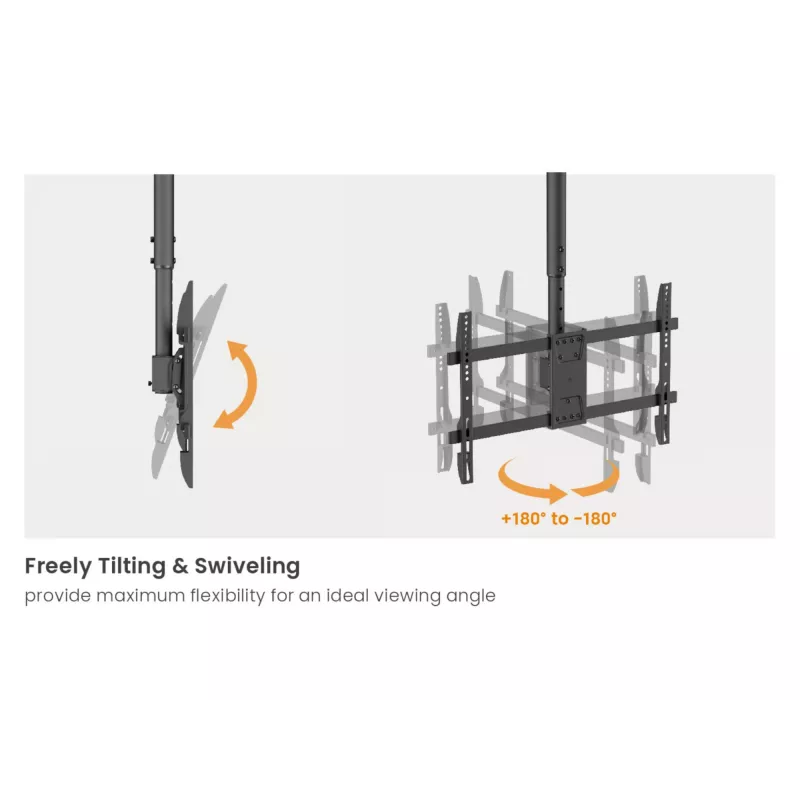 Ceiling mount dual back-to-back for 43 inch–86 inch screens EQUIP, tilt -20–5°, swivel ±180°, VESA 200x200–600x400, max load 100 kg, black