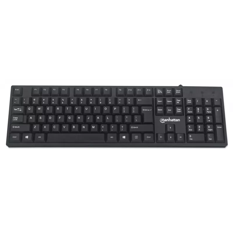 Manhattan Keyboard USB Wired, Black, Full Size Keys, Cable 1.5m, USB-A connection, Plug and Play, Three Year Warranty
