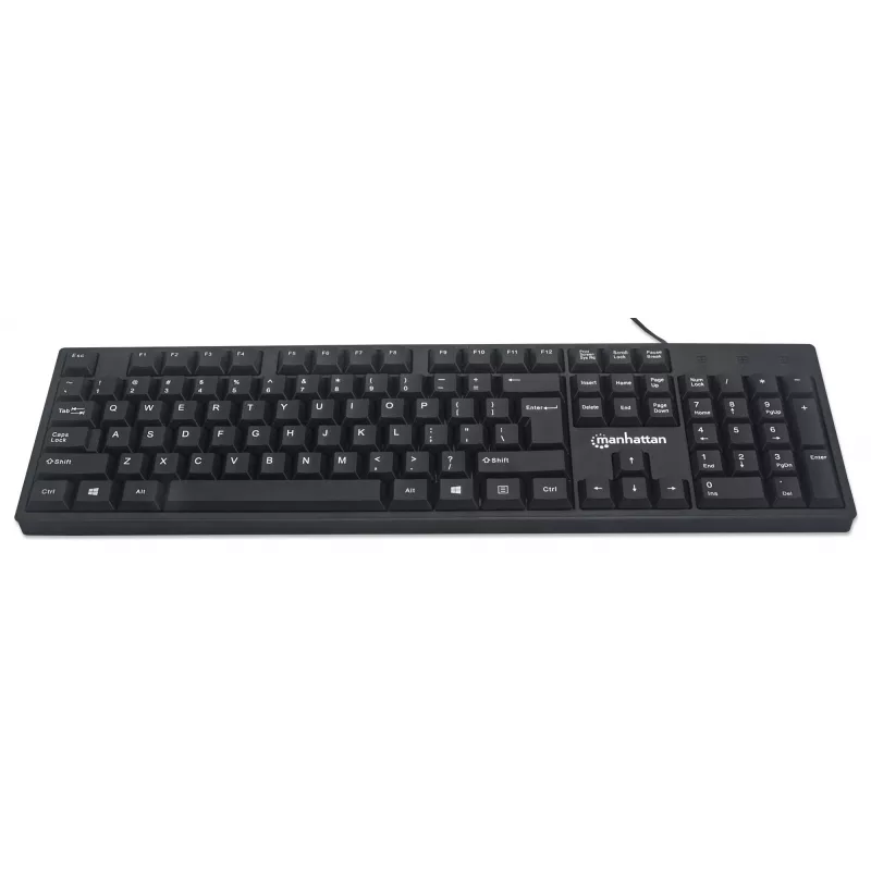 Manhattan Keyboard USB Wired, Black, Full Size Keys, Cable 1.5m, USB-A connection, Plug and Play, Three Year Warranty