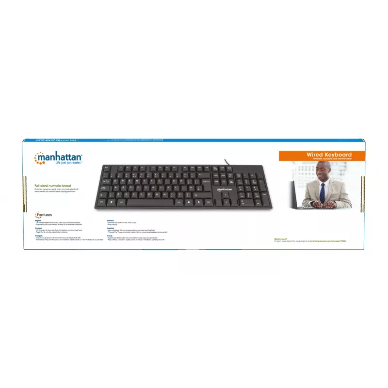 Manhattan Keyboard USB Wired, Black, Full Size Keys, Cable 1.5m, USB-A connection, Plug and Play, Three Year Warranty