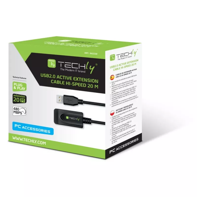 Techly IUSB-REP220TY3 USB cable USB 2.0 20 m USB A Black