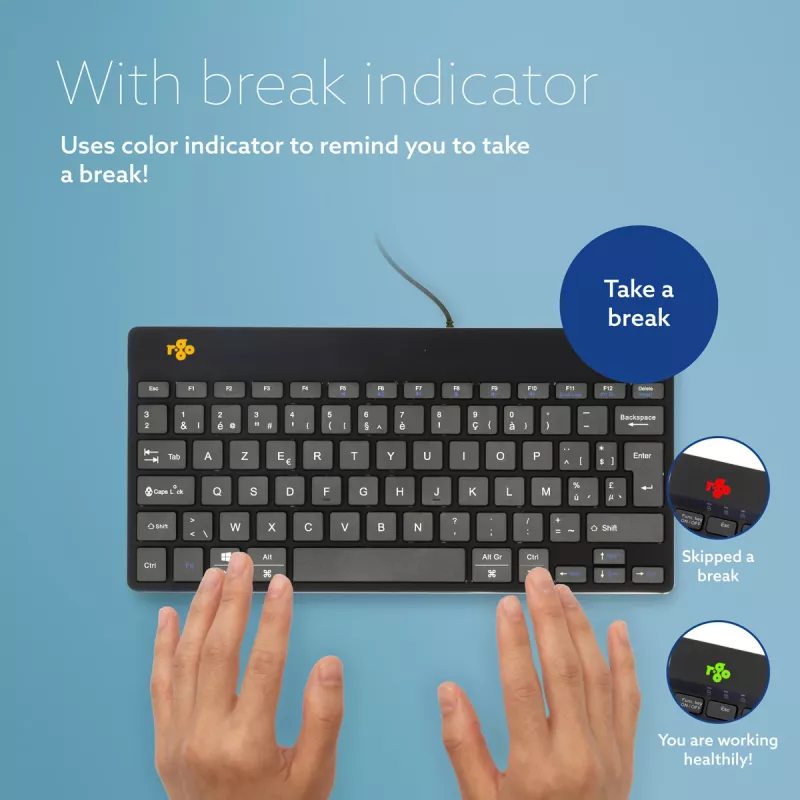 R-Go Tools Ergonomic keyboard R-Go Compact Break, compact keyboard with break software, AZERTY (BE), wired, black