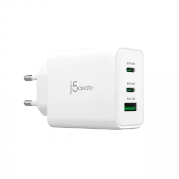 j5create JUP3365E-EN 65W GaN USB-C® 3-Port Charger, Indoor, AC, White