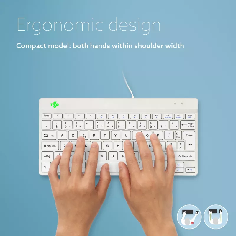 R-Go Tools Ergonomic keyboard R-Go Compact Break, compact keyboard with break software, AZERTY (FR), wired, white