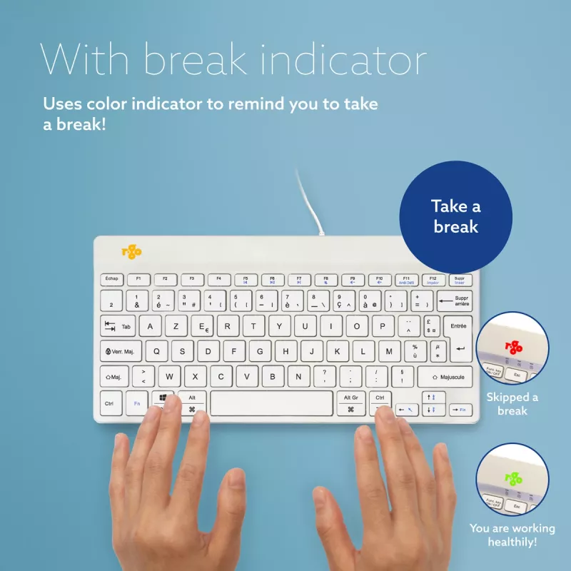 R-Go Tools Ergonomic keyboard R-Go Compact Break, compact keyboard with break software, AZERTY (FR), wired, white