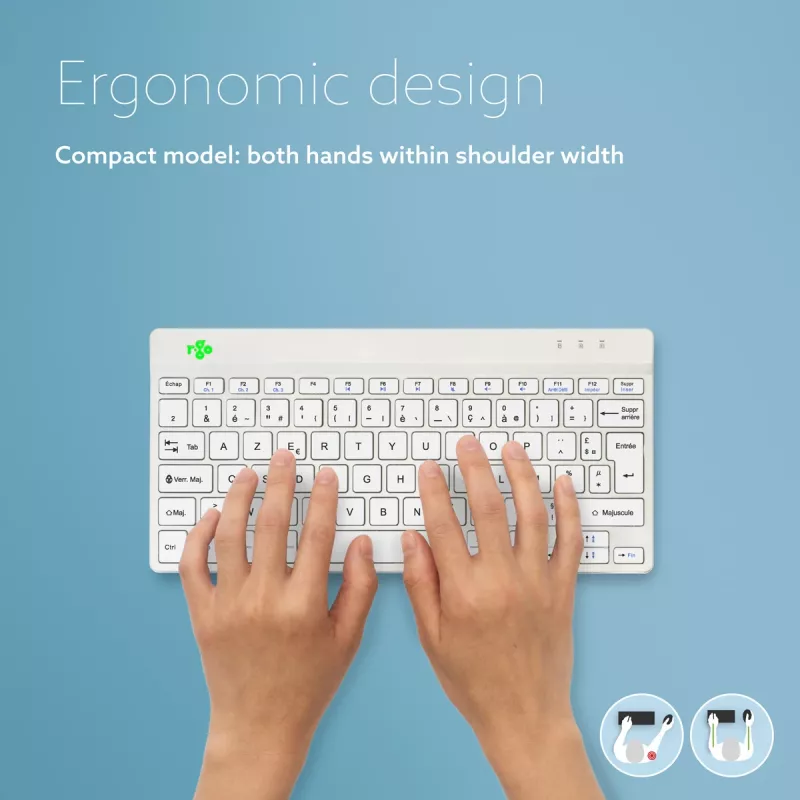 R-Go Tools Ergonomic keyboard R-Go Compact Break, compact keyboard with break software, AZERTY (FR), Bluetooth, white