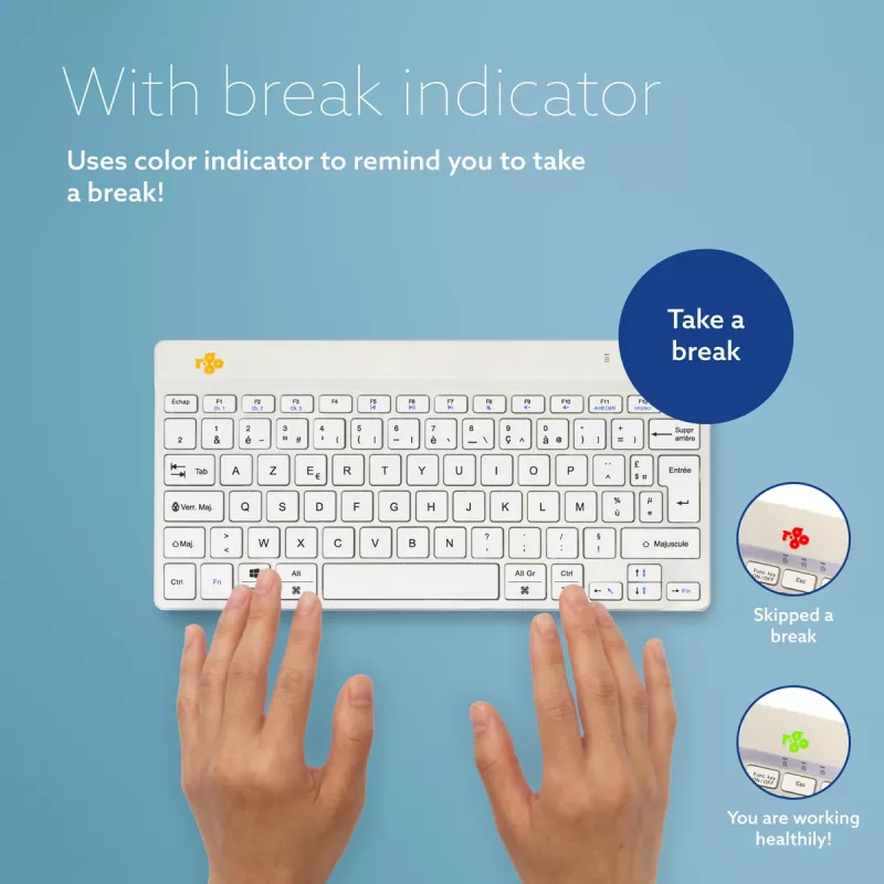R-Go Tools Ergonomic keyboard R-Go Compact Break, compact keyboard with break software, AZERTY (FR), Bluetooth, white