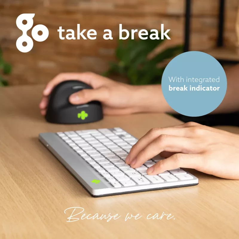 R-Go Tools Ergonomic keyboard R-Go Compact Break, compact keyboard with break software, AZERTY (FR), Bluetooth, white