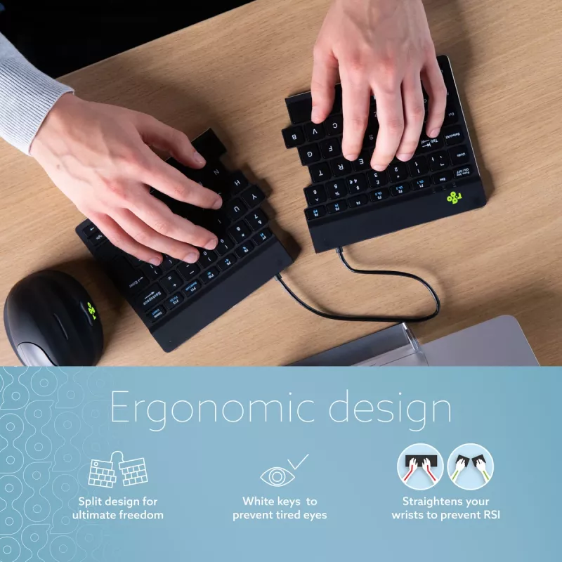 R-Go Tools Ergonomic keyboard R-Go Split Break with break software, ergonomic split keyboard, AZERTY (FR), Bluetooth, black
