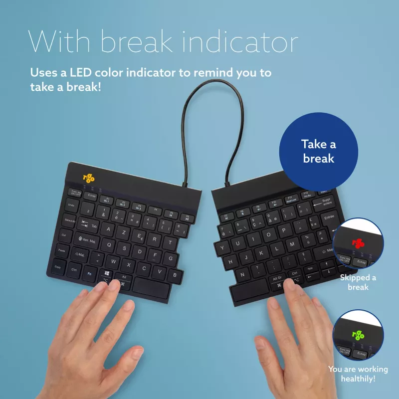 R-Go Tools Ergonomic keyboard R-Go Split Break with break software, ergonomic split keyboard, AZERTY (FR), Bluetooth, black