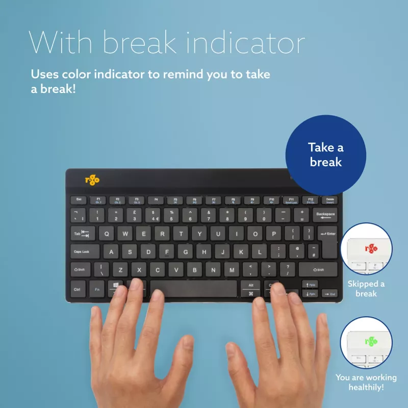 R-Go Tools Ergonomic keyboard R-Go Compact Break, compact keyboard with break software, AZERTY (BE), Bluetooth, black