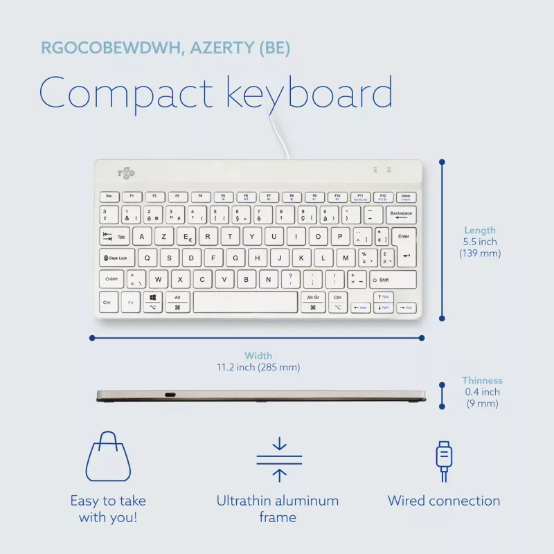 R-Go Tools Ergonomic keyboard R-Go Compact Break, compact keyboard with break software, AZERTY (BE), wired, white