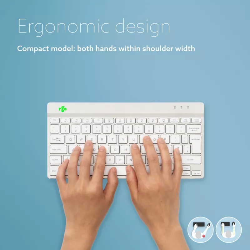 R-Go Tools Ergonomic keyboard R-Go Compact Break, compact keyboard with break software, AZERTY (BE), Bluetooth, white