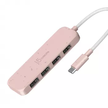 USB-C to 4-Port USB-A Gen 2 Hub j5create — 10 Gbps, USB 3.2, Rose, ABS recycled plastic, 100×27×19 mm