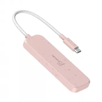 USB-C to 4-Port USB-A Gen 2 Hub j5create — 10 Gbps, USB 3.2, Rose, ABS recycled plastic, 100×27×19 mm