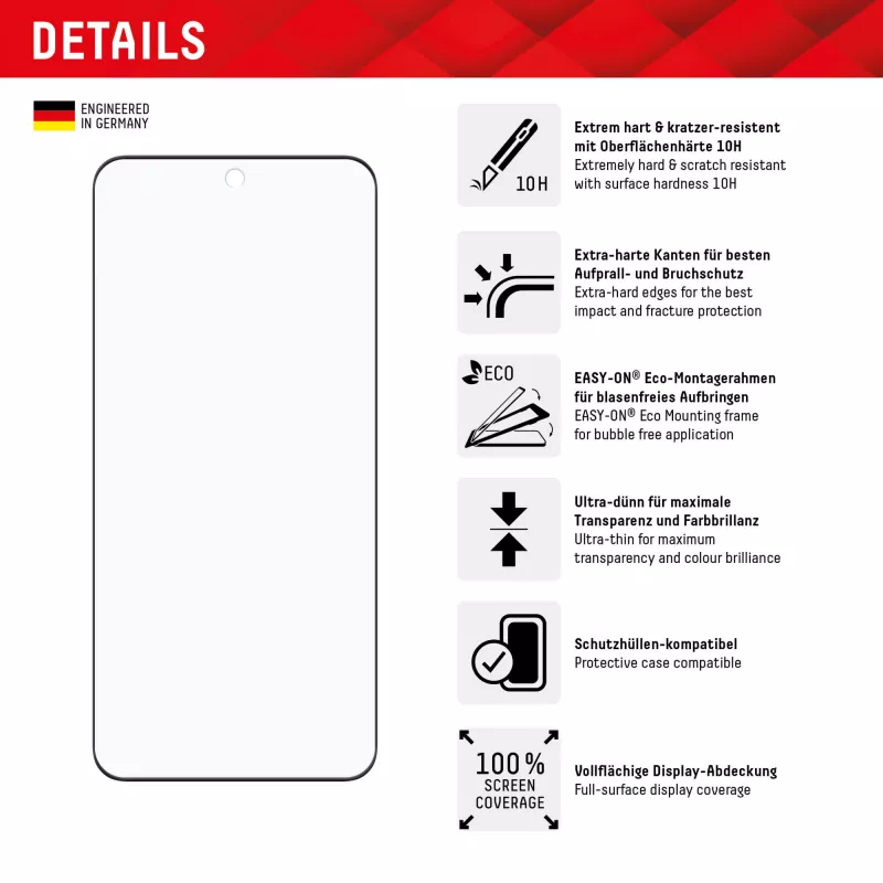 Screen protector e.v.i. Displex Full Cover (10H) for Xiaomi 14 Pro, tempered glass, eco mounting frame, black/transparent