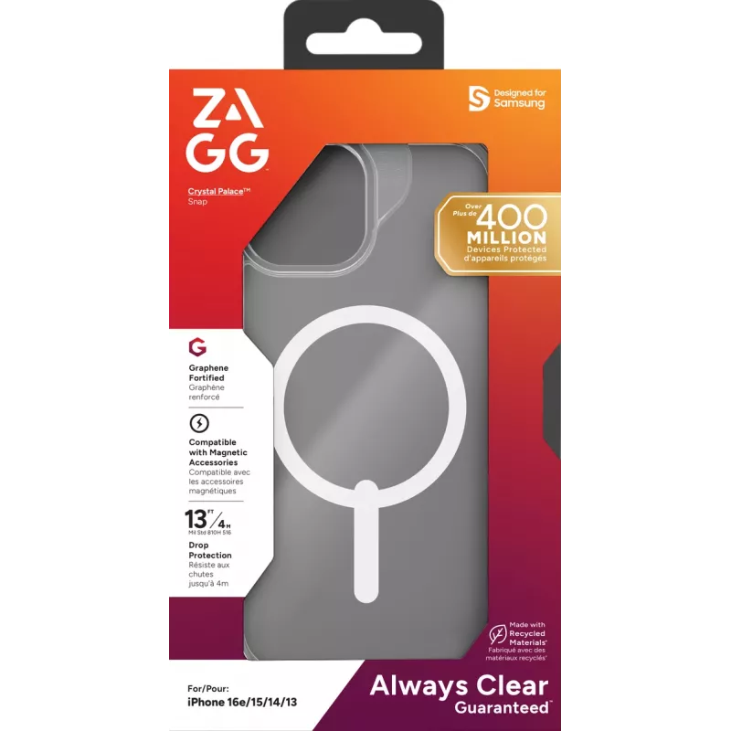 ZAGG Crystal Palace Snap Case iPhone 17e/16e/15/14/13 Clear, Cover, Apple, iPhone 17e/16e/15/14/13, 15.5 cm (6.1 inch), Transparent