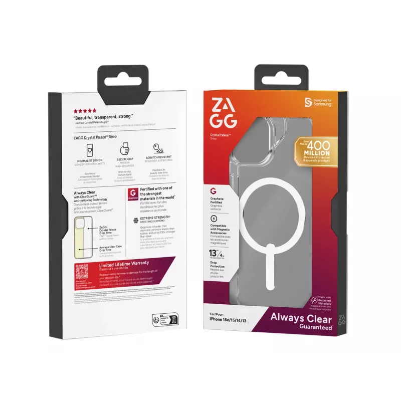 ZAGG Crystal Palace Snap Case iPhone 17e/16e/15/14/13 Clear, Cover, Apple, iPhone 17e/16e/15/14/13, 15.5 cm (6.1 inch), Transparent