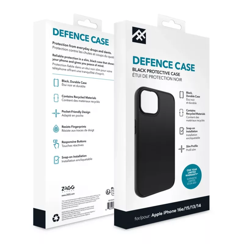 IFROGZ Defence Case iPhone 17e/16e/15/14/13 Black, Cover, Apple, iPhone 17e/16e/15/14/13, 15.5 cm (6.1 inch), Black