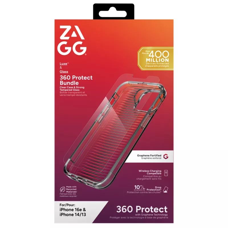 ZAGG Luxe + Glass 360 Bundle iPhone 17e/16e/14/13 Clear, Cover, Apple, iPhone 17e/16e/14/13, 15.5 cm (6.1"), Transparent