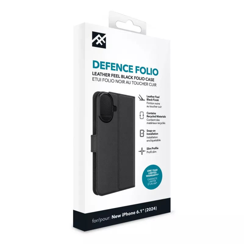 IFROGZ IF Defence Case Folio Apple iPhone 16 Black INTL, Folio, Apple, iPhone 16, 15.5 cm (6.1 inch), Black