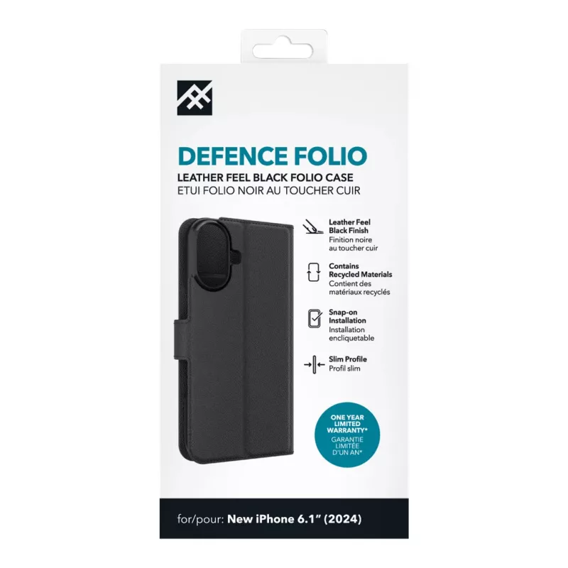 IFROGZ IF Defence Case Folio Apple iPhone 16 Black INTL, Folio, Apple, iPhone 16, 15.5 cm (6.1 inch), Black