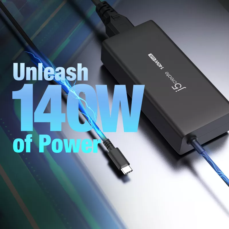 USB-C GaN Charger j5create JUP17140 140W PD3.1, Indoor, Black, 59×127×30.5 mm