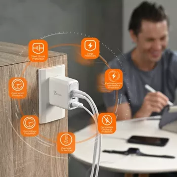 j5 create 70W GaN USB-C 4-Port Charger — indoor AC-powered, universal compatibility, white