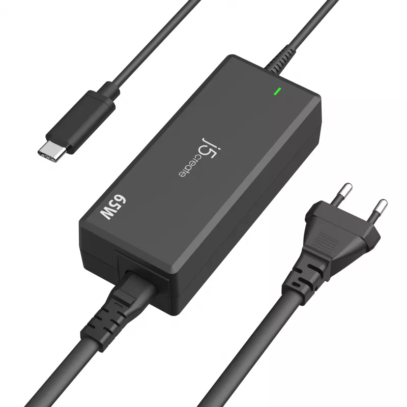 USB-C PD Power Adapter j5create JUP1265 — 65W, Indoor, Black, Plastic, 118×32×50 mm (EU)