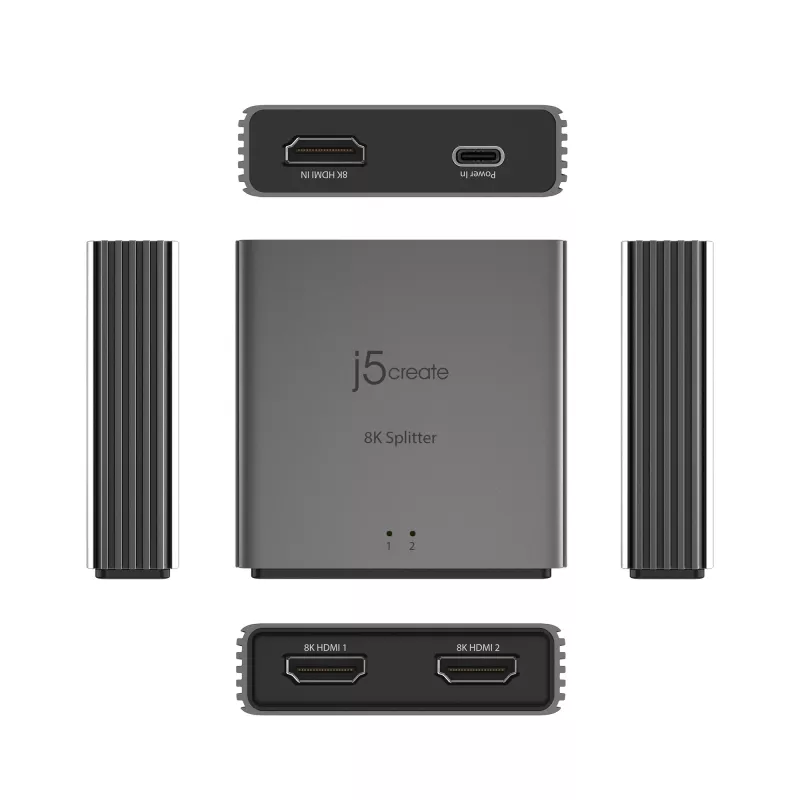 j5create JDSH812 ​​8K HDMI™ 2.1 2-Way Splitter, HDMI, 2x HDMI, 7680 x 4320 pixels, Grey, Aluminium, 8K Ultra HD