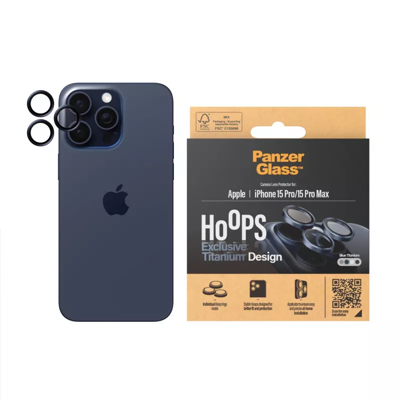 PanzerGlass Hoops Camera Lens Protector iPhone 15 Pro 15 Pro Max Blue Titanium Scratch Shock Resistant
