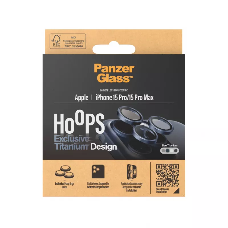 PanzerGlass Hoops Camera Lens Protector iPhone 15 Pro 15 Pro Max Blue Titanium Scratch Shock Resistant
