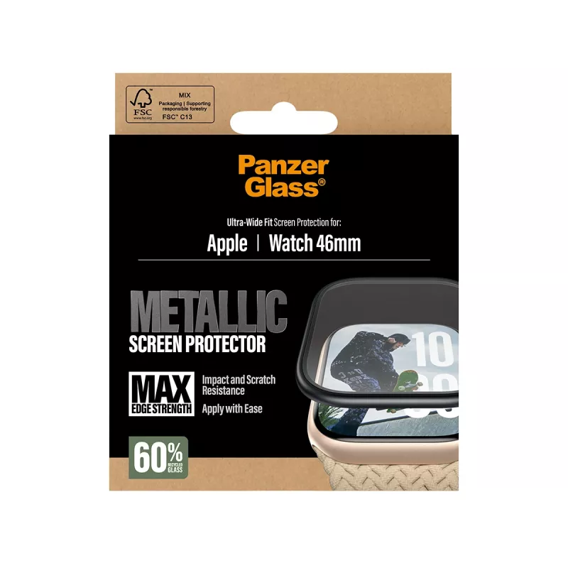 PanzerGlass Screen Protector with Black Metal Frame for Apple Watch, model PG56329