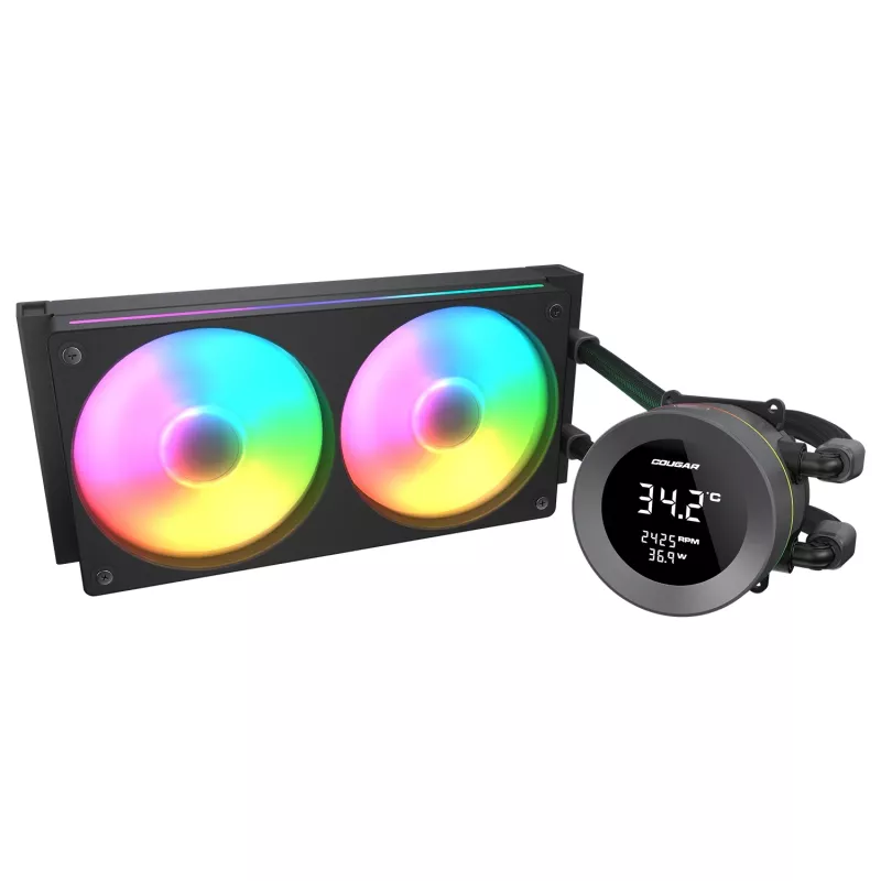 All-in-one CPU liquid cooler Cougar Poseidon Vistek 240, ARGB, 240mm radiator, 120mm fans, 700–2500 RPM, black