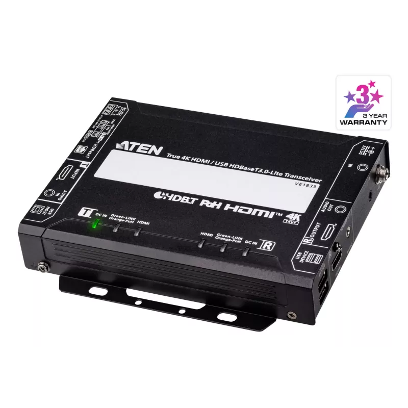 AV transmitter & receiver ATEN True 4K HDMI/USB HDBT3.0-Lite – 4096×2160 @ up to 40 m, USB Type-A/Type-B, DC power