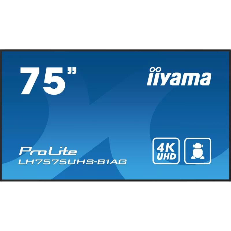 iiyama LH7575UHS-B1AG Signage Display Digital signage flat panel 190.5 cm (75 inch) LCD Wi-Fi 500 cd/m² 4K Ultra HD Black Built-in processor Android 11 24/7