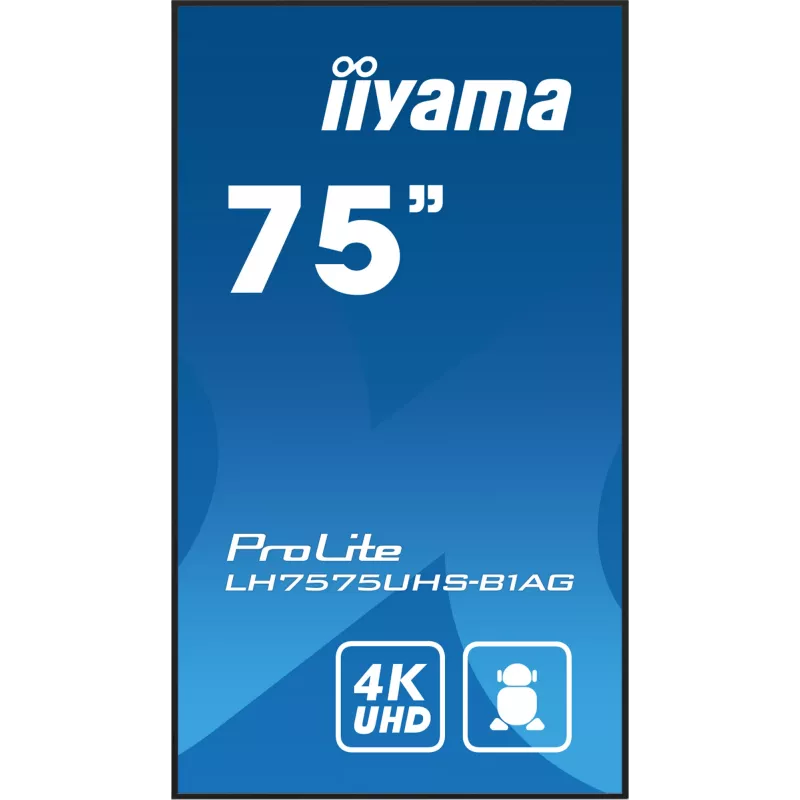 iiyama LH7575UHS-B1AG Signage Display Digital signage flat panel 190.5 cm (75 inch) LCD Wi-Fi 500 cd/m² 4K Ultra HD Black Built-in processor Android 11 24/7