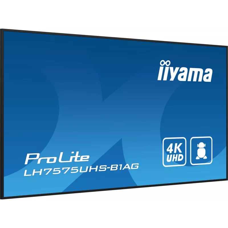 iiyama LH7575UHS-B1AG Signage Display Digital signage flat panel 190.5 cm (75 inch) LCD Wi-Fi 500 cd/m² 4K Ultra HD Black Built-in processor Android 11 24/7