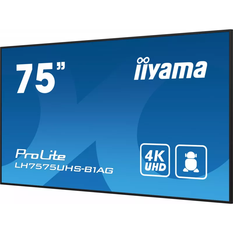iiyama LH7575UHS-B1AG Signage Display Digital signage flat panel 190.5 cm (75 inch) LCD Wi-Fi 500 cd/m² 4K Ultra HD Black Built-in processor Android 11 24/7
