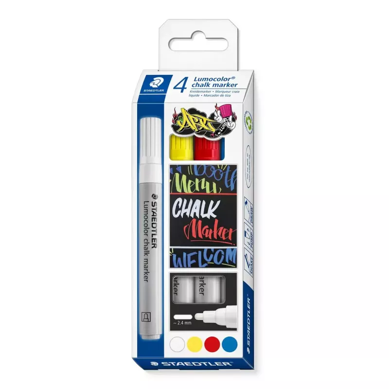 Chalk Marker Staedtler Lumocolor Bullet Blue Red White Yellow 4 pcs