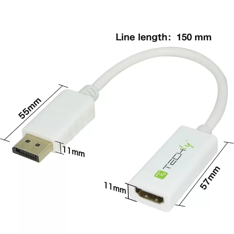 Techly DisplayPort 1.2 Male / HDMI Female Adapter 15cm White IADAP DP-HDMIF2
