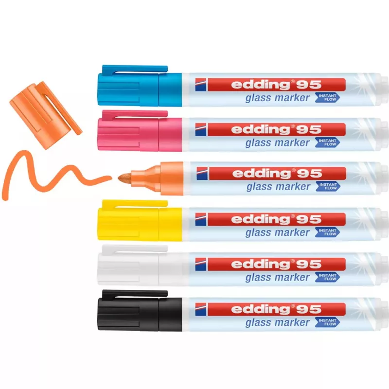 Glass marker Edding 95 6 pc(s) Bullet tip Black Blue Orange Pink White Yellow