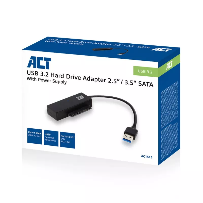 ACT USB 3.2 Gen1 to 2.5/3.5 inch SATA Adapter Cable for SSD/HDD