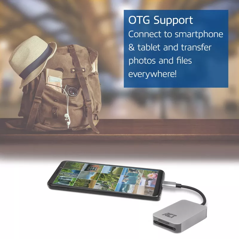 Card Reader ACT AC7056 USB 3.2 Gen 1 Type-C Grey MicroSD SD