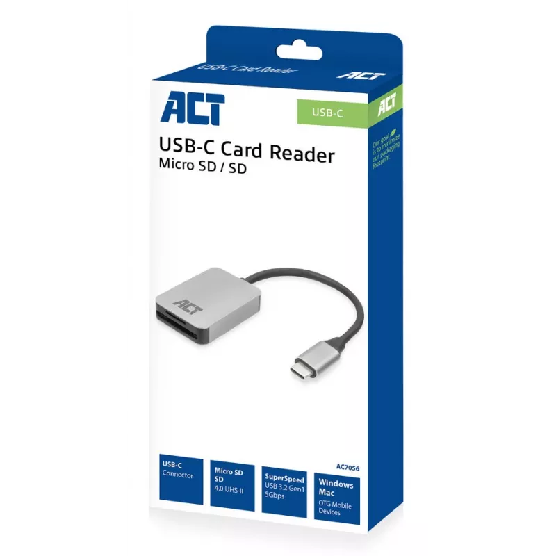 Card Reader ACT AC7056 USB 3.2 Gen 1 Type-C Grey MicroSD SD