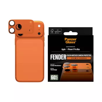 Camera protector PanzerGlass Fender for iPhone 17 Pro Max, silicone, Cosmic Orange, scratch- and shock-resistant
